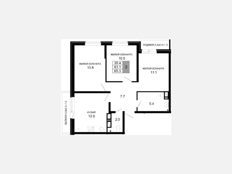 3-комнатная квартира, 63.10 м², 15/16 этаж фото 0