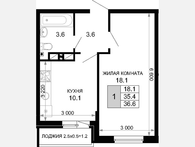 1-комнатная квартира, 35.40 м², 8/16 этаж фото 0