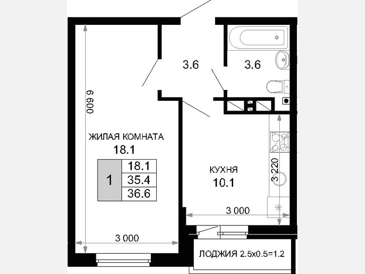 1-комнатная квартира, 35.40 м², 16/16 этаж фото 0