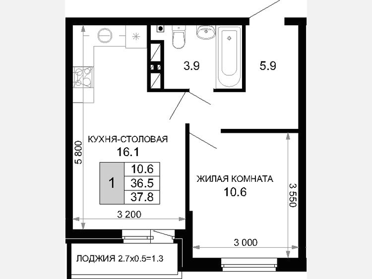 2-комнатная квартира, 36.50 м², 10/16 этаж фото 0