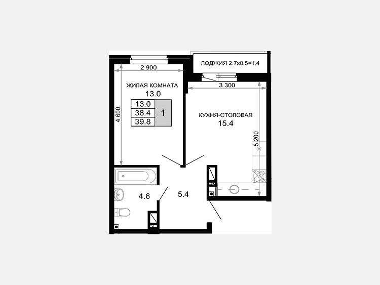 2-комнатная квартира, 38.40 м², 15/16 этаж фото 0