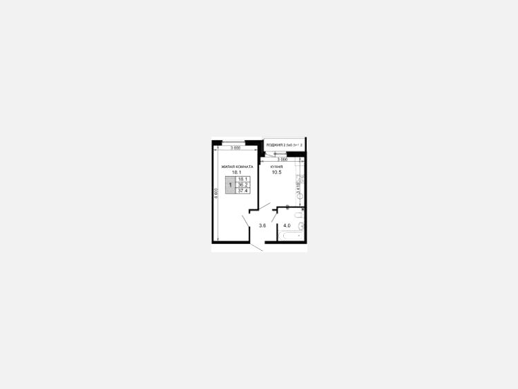 1-комнатная квартира, 36.20 м², 2/16 этаж фото 0