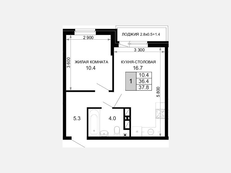 1-комнатная квартира, 36.40 м², 15/16 этаж фото 0