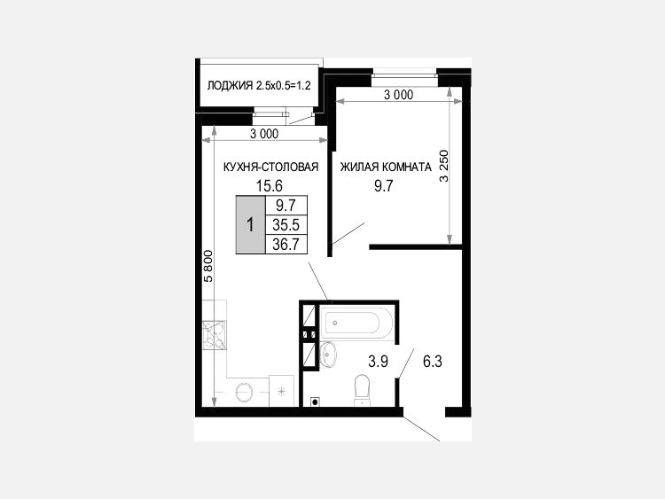 1-комнатная квартира, 35.50 м², 6/16 этаж фото 0