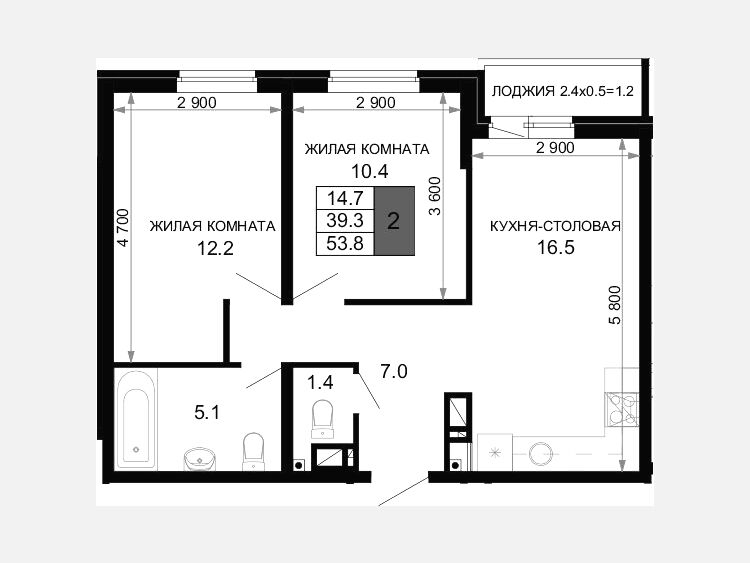 2-комнатная квартира, 52.60 м², 3/16 этаж фото 0