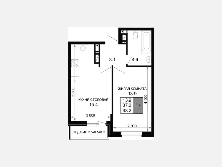 2-комнатная квартира, 37 м², 8/16 этаж фото 0