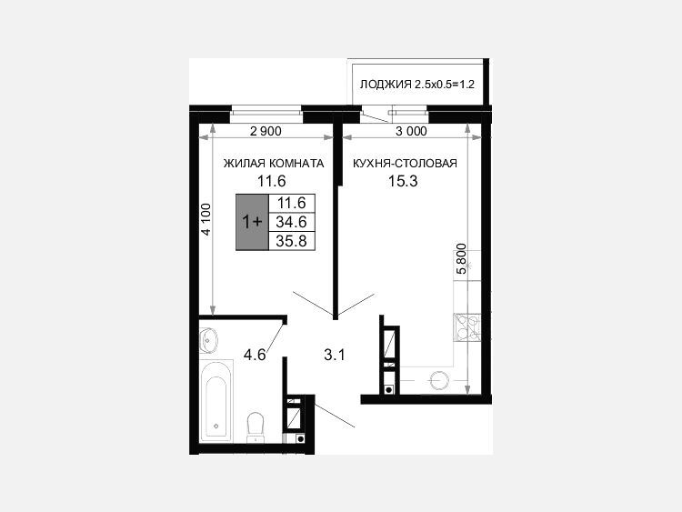 2-комнатная квартира, 34.60 м², 14/16 этаж фото 0