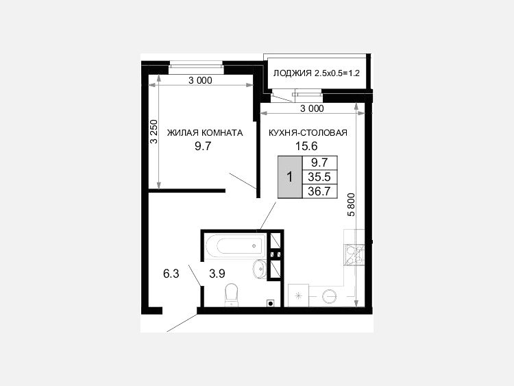 1-комнатная квартира, 35.50 м², 4/16 этаж фото 0