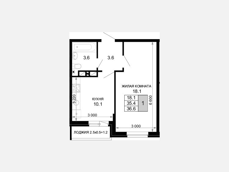 3-комнатная квартира, 54.40 м², 15/16 этаж фото 2